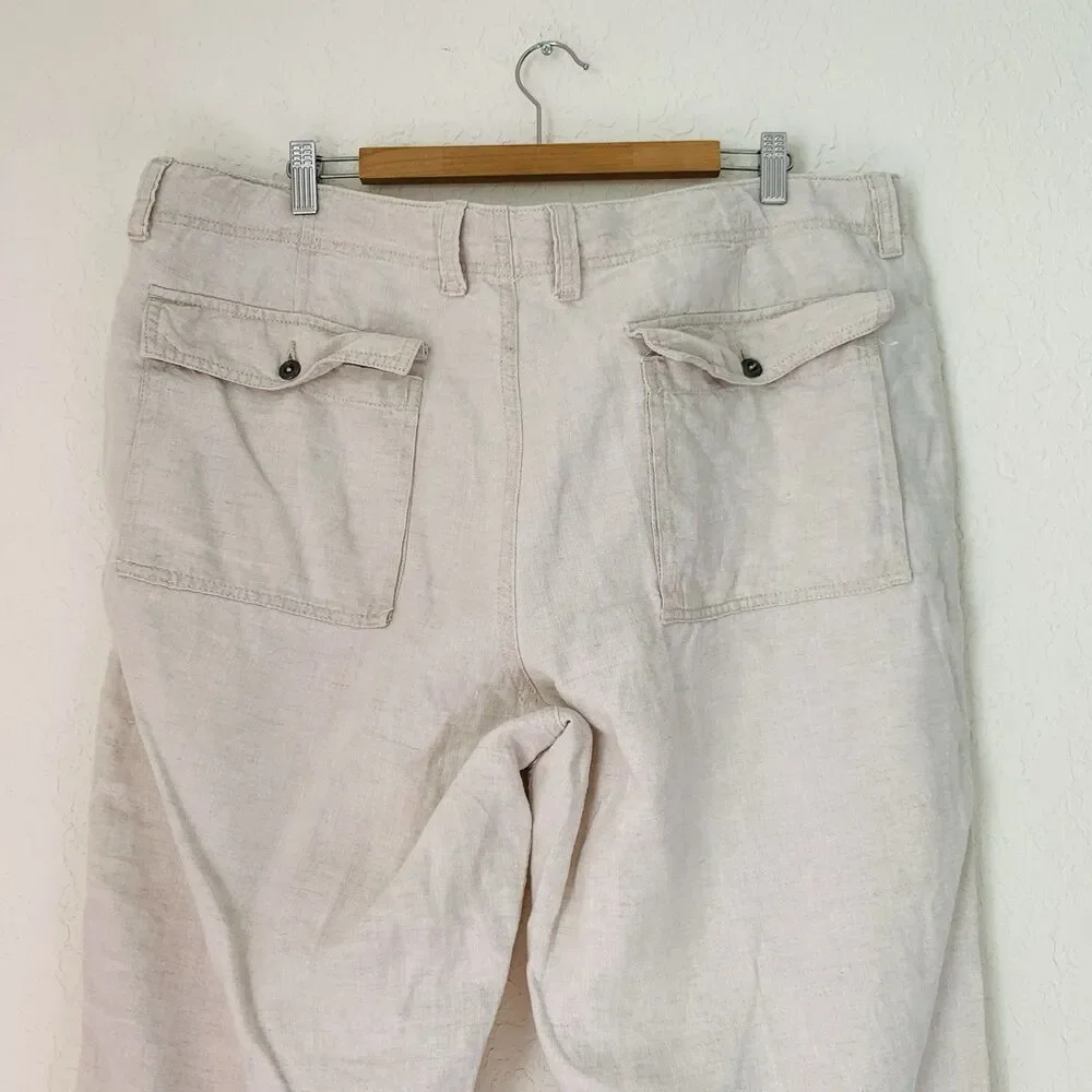 Old Navy Loose 100%‎ Linen Pants Mens 38x30 Beige Straight Flat Front Beach Y2K